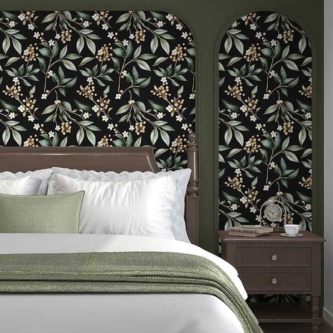 Vintage Leaf Peelable Wallpaper, Vinyl Wall Paper Dark Green Wall Cover Decor - Image 2