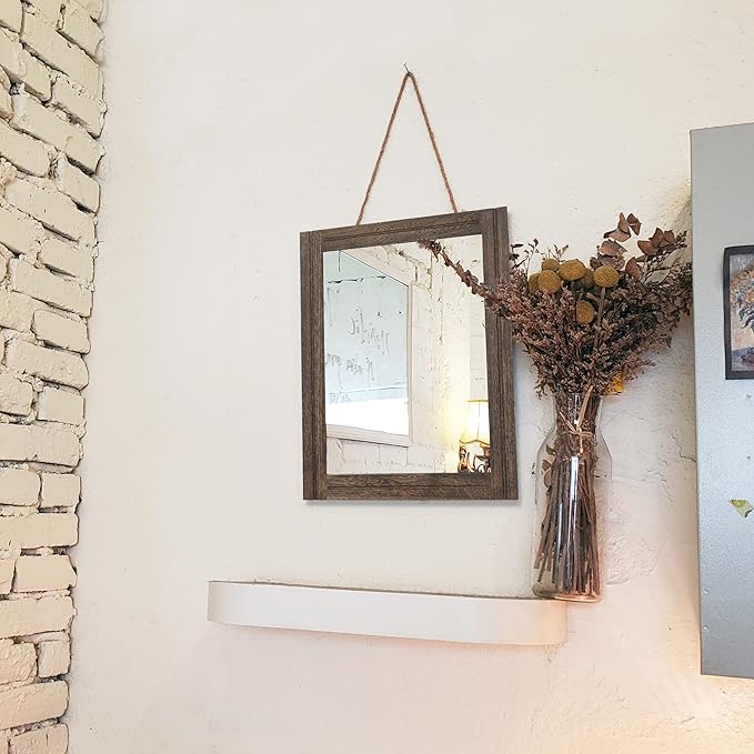 AAZZKANG Rustic Wood Mirror Rectangle Decorative Wall Hanging Mirrors - Image 5