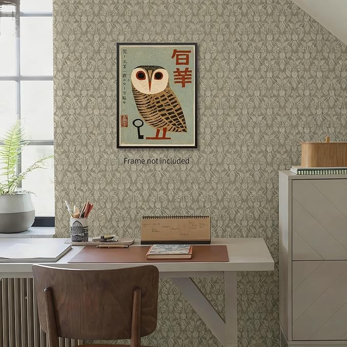 Heltrappe Vintage Japanese Canvas Wall Art Owl Poster Mid Century Animal Print - Image 6