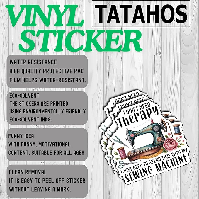 (3Pcs) I Don't Need Therapy I Just Need to Spend Time with My Sewing Machine Stickers Funny Knitting Tailoring Quilting Gifts Waterproof Vinyl Decals for Laptop Tumbler Water Bottle Notebook 3"