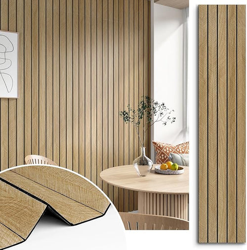 197"x23.6" Brown Wood Slat Wall Panels Self Adhesive Acoustic Slat Wall by STICKEEP