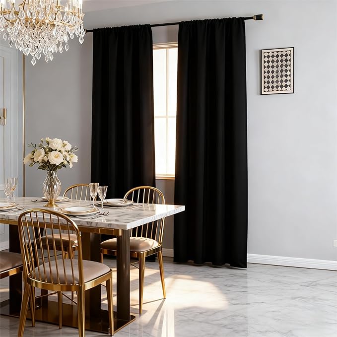 IGEMAEVE Black Blackout Curtains 90 Inch Length 2 Panels Set, Rod Pocket Energy by IGEMAEVE