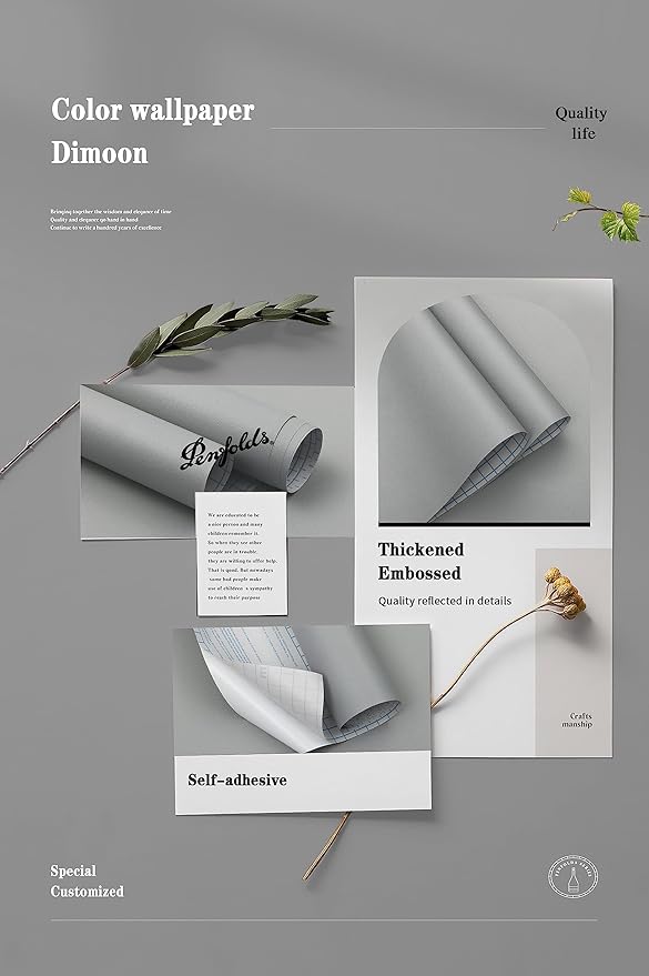 Dimoon 236''x17.7'' Grey Peel and Stick Wallpaper Contact Paper Modern Self - Image 2