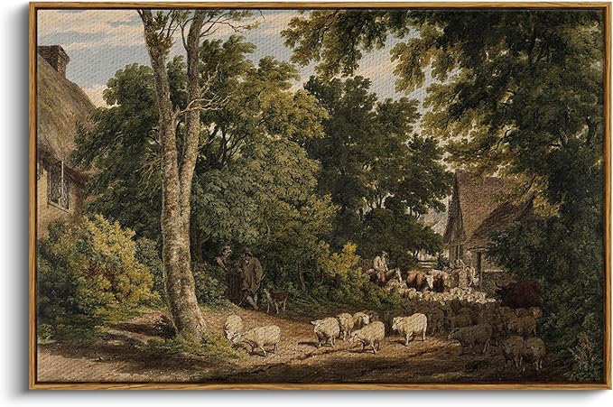 InSimSea Framed Canvas Wall Art Vintage Decor, Room Decor Classical Countryside by InSimSeaArt
