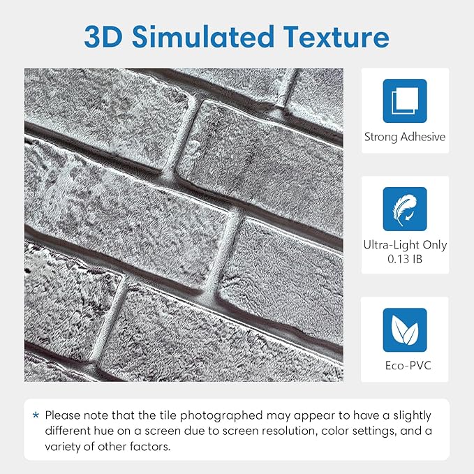 COMSTICKC 3D Gray Brick Wall Panel, Peel and Stick Brick Tiles, Small Size Thin - Image 3