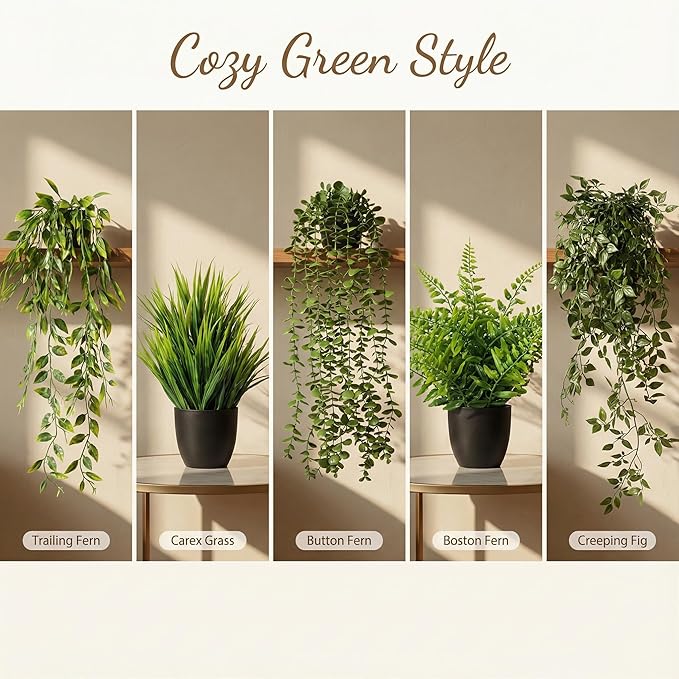 5 Pack Fake Plants for Wall Home Room Office, Artificial Hanging Plants - Image 7