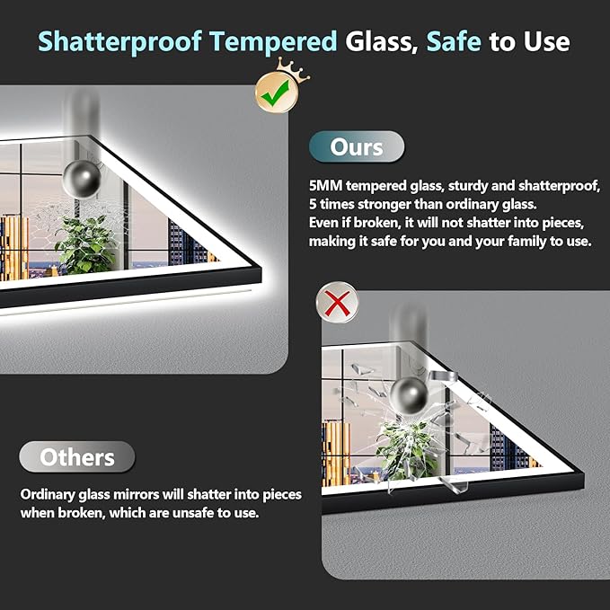 88x38 Black Framed LED Bathroom Mirror - Image 8