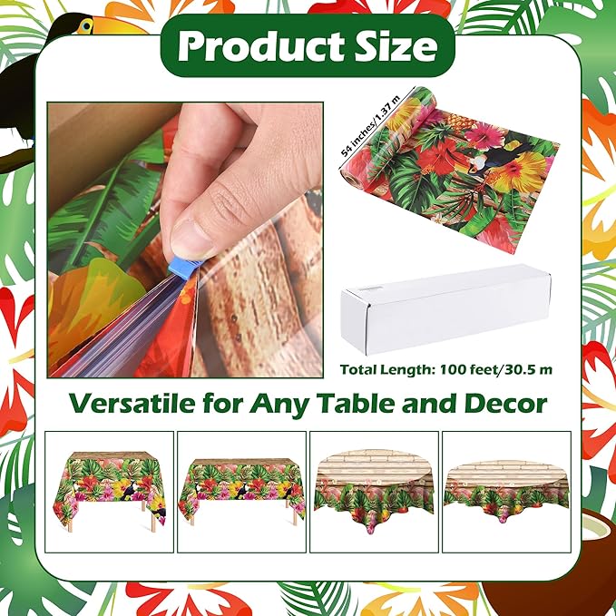 Kochorie 100 Ft X 54 Inch Hawaiian Luau Party Tablecloth Roll - Image 2