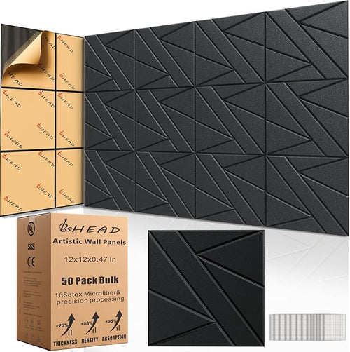 50 Pack Bulk Self-Adhesive Soundproof Wall Panels, 1.2lb/ft³ High Density by Staytunedforournewproduct