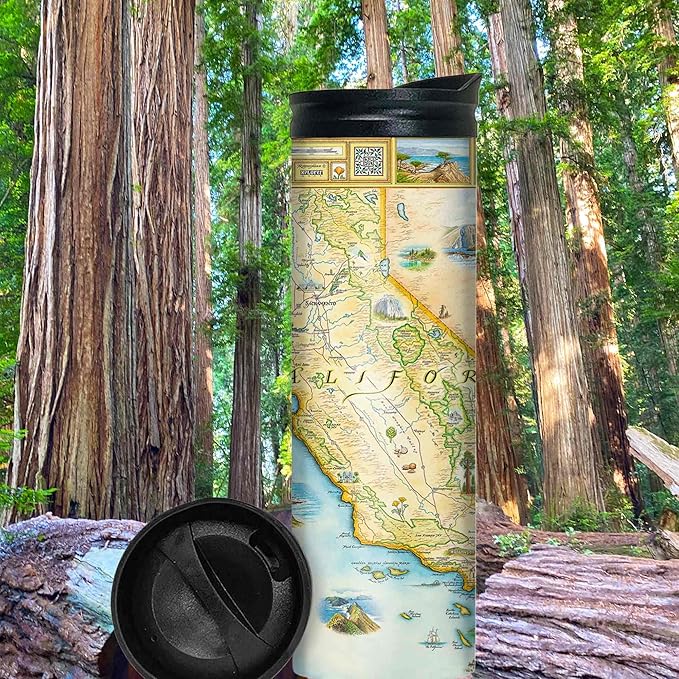 Xplorer Maps California Map 16 Oz Travel Drinkware with Spill-Resistant Lid - Stainless Steel Vacuum Insulated Coffee Tumbler