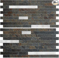 AULIGET 20 Sheets Rust Slate Peel and Stick Backsplash, PVC Mixed Metal Silver by AULIGET