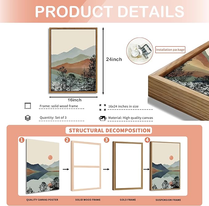 AKWISH Mountain Canvas Wall Art Set of 3, Boho Watercolor Poster Prints - Image 5