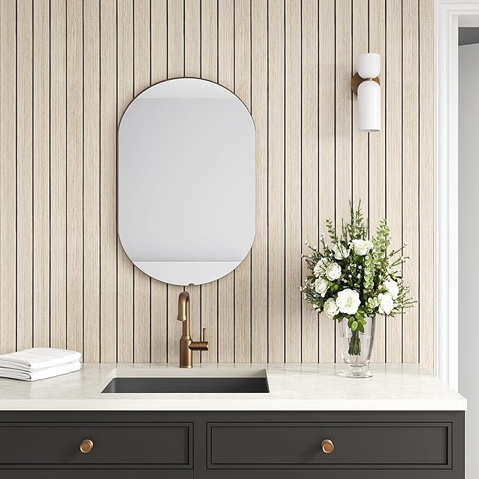 VEELIKE Coastal Oak Wood Slat Wall Panels Peel and Stick Wood Panels - Image 4