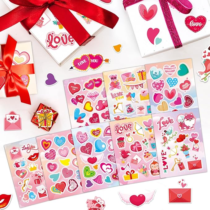 24 Sheets Valentines Day Stickers for Kids, 330 Pcs Valentines Stickers Bulk Stuff for Gift Cards Scrapbook Crafts Decor（110 Unique Designs 3 Each ）