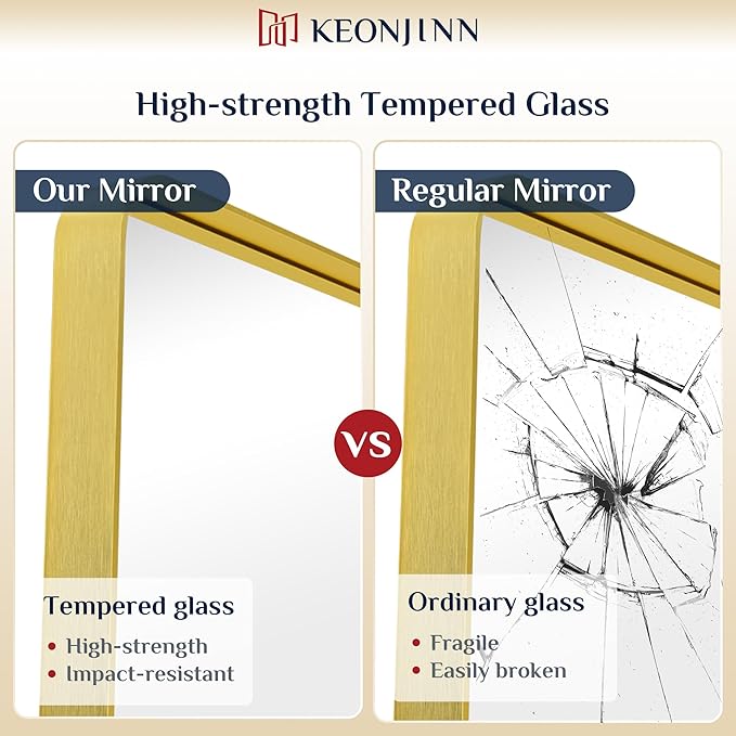 Keonjinn Brushed Gold Bathroom Mirror 72” x 36” Large Gold Bathroom Vanity - Image 5