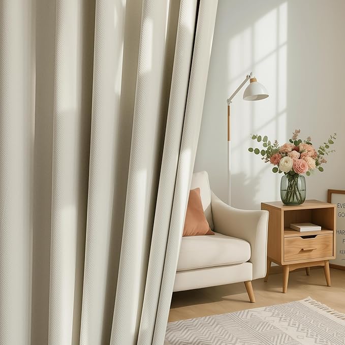 FMFUNCTEX 100% Beige Blackout Curtains - Image 6
