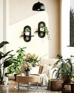 Floating Shelves for Wall, Boho Home Wall Decor, Rattan Plant Shelf Set of 2 - Image 2