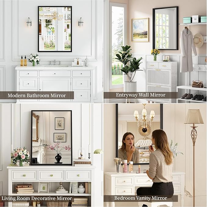 Syndra Black Wood Frame Bathroom Mirror, Waterproof Slim Deep Frame, - Image 6