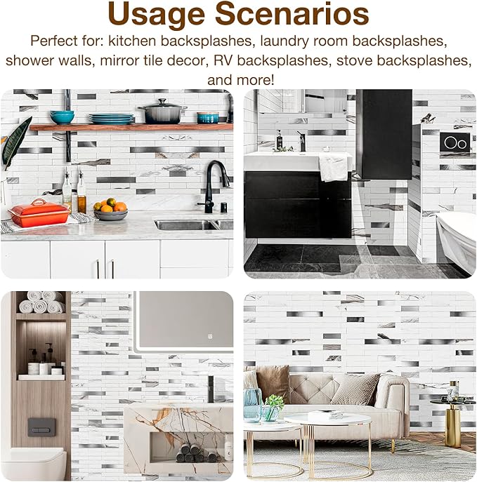 Peel and Stick Backsplash Tile Waterproof Removable PVC Wall Sticker 3D Faux - Image 7