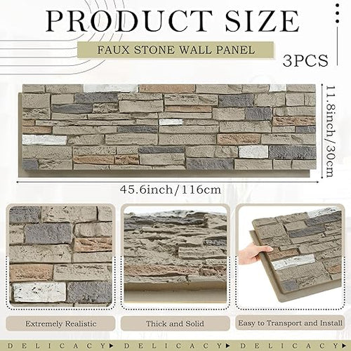2 Pack Faux Stone Panels Interior 45.6''l x 11.8''h x 0.98''d Faux Siding - Image 2