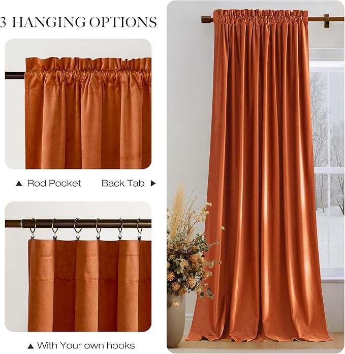 NICETOWN Orange Velvet Curtains 96 inch Long - Image 7