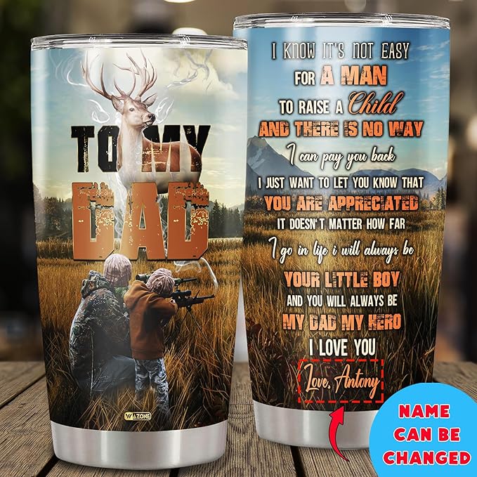 WAZONE Personalized To My Dad Hunting Deer Tumbler Custom Name Partners for Life Sayings Gifts Birthday Christmas Presents For Dads Father Insulated Cup Stainless Steel 20 30oz Travel Mug