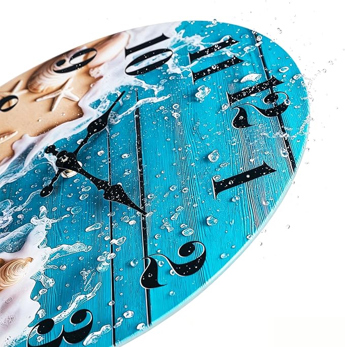 Small Bathroom Wall Clock, Ocean Beach Glass Waterproof Wall Clocks - Image 3