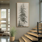 Framed Vertical Vintage Sketch Tree Living Room Wall Art, Large Black Beige - Image 8