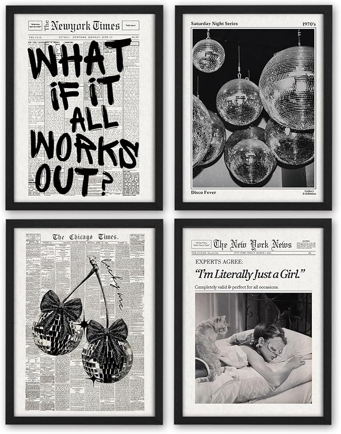 Retro Black And White Newspaper Poster Wall Art, What If It All Works Out Wall by Unknown