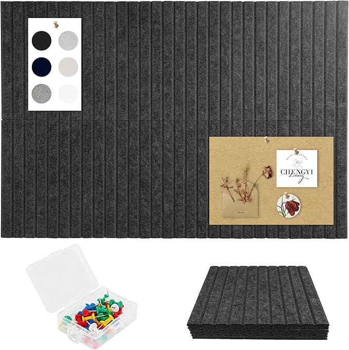 Cork Board Tiles for Wall with Push Pins, Removable 36" x 24" Slat Bulletin by Magrowill