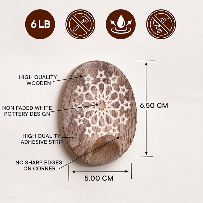 IndianShelf 6 Lb- 24 Pieces Decorative Wood Adhesive Wall Hooks–Boho Peel and - Image 3