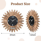 Honiway Large Wall Clock Battery Operated 21 in Rustic Wood Boho Sunburst - Image 2