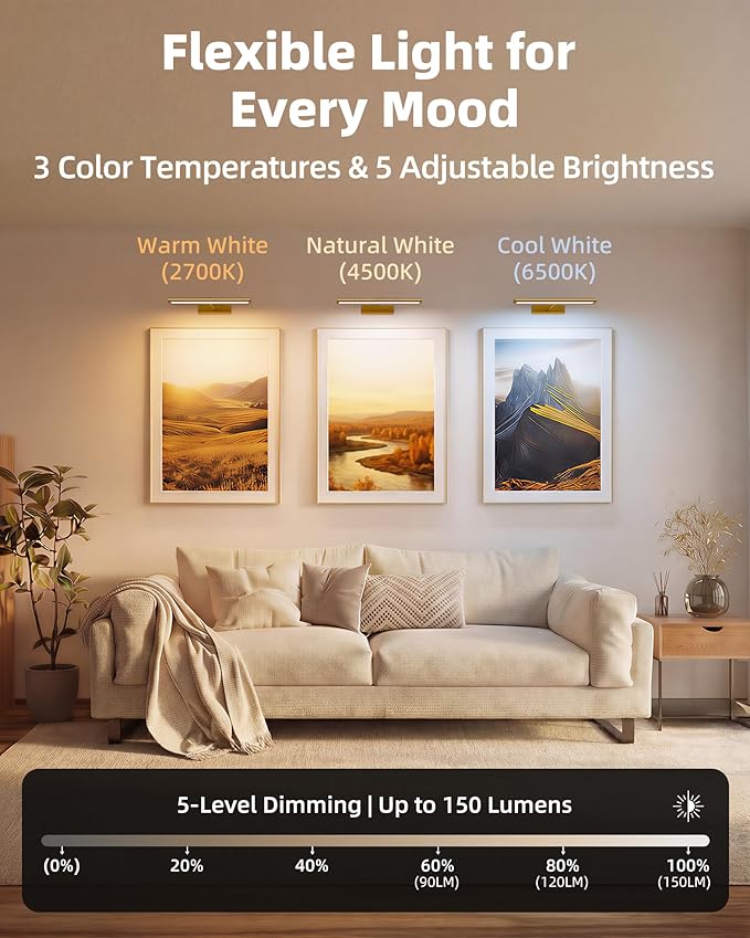 EZVALO Picture Light for Wall, 4800mAh Rechargeable Wireless Remote, 13in - Image 6
