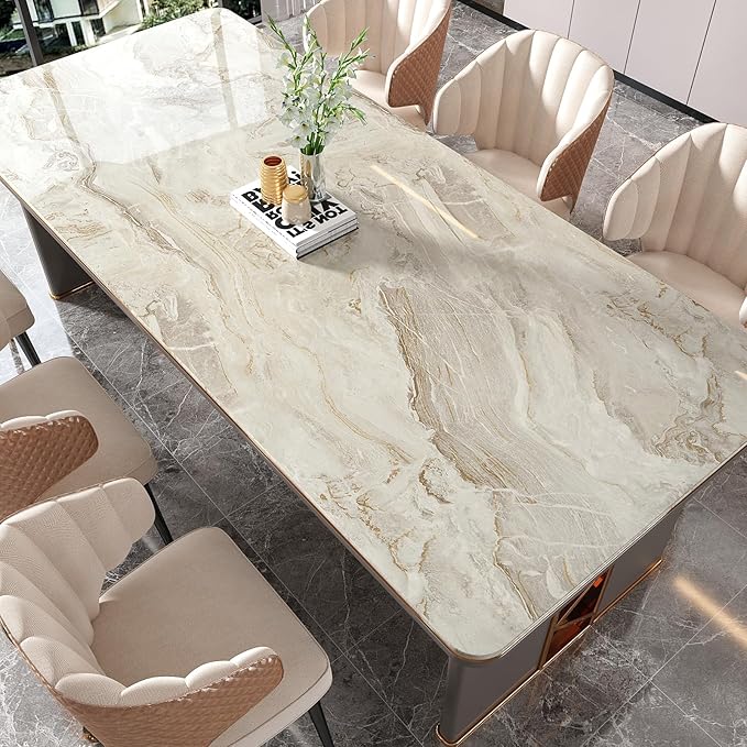 VEELIKE Glossy Beige Gold Liquid Marble Contact Paper - Image 4