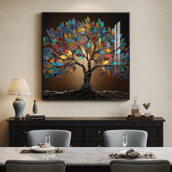 Framed Square Tree of Life Wall Art, Modern Contemporary Tree Painting Prints - Image 4