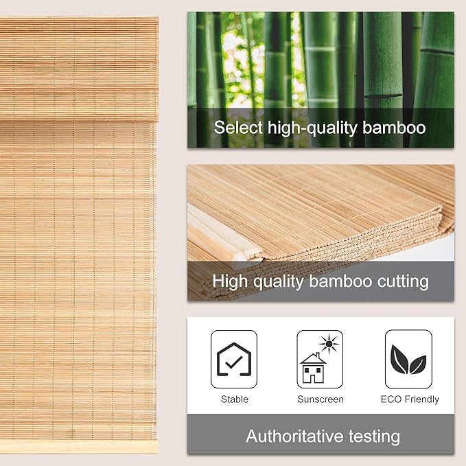 LazBlinds Cordless Bamboo Roman Shades, Light Filtering Window Treatment - Image 3