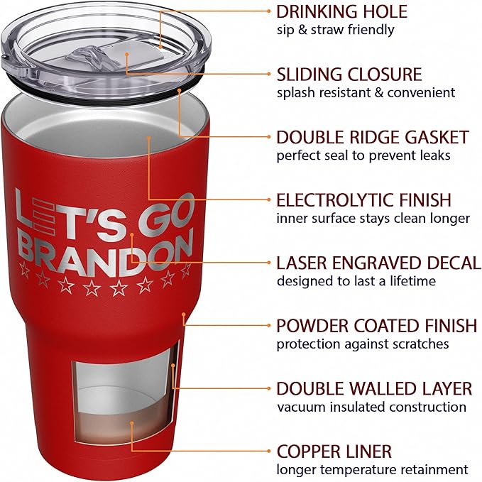 We The People Holsters - Let's Go Brandon - Coffee Tumbler - American Flag Coffee Travel Mug - Engraved Tumbler - Double Insulated Tumbler - 30 oz