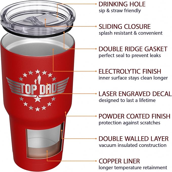 We The People Holsters - Top Dad - Coffee Tumbler - American Flag Coffee Travel Mug - Engraved Tumbler - Double Insulated Tumbler - 30 oz