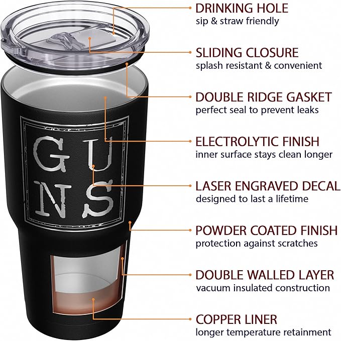 We The People Holsters - G-U-N-S - Coffee Tumbler - American Flag Coffee Travel Mug - Engraved Tumbler - Double Insulated Tumbler - 30 oz