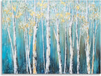 Yihui Arts Landscape Canvas Print Artwork: Teal Winter Forest Painting Wall Art - Image 3