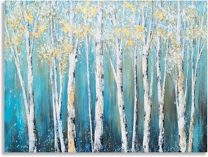 Yihui Arts Landscape Canvas Print Artwork: Teal Winter Forest Painting Wall Art - Image 3