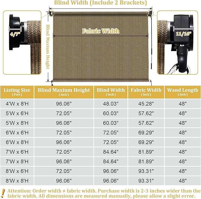 Shade&Beyond Outdoor Roller Shades 4' W x 8' H Cordless Patio Roll Up Blinds - Image 3