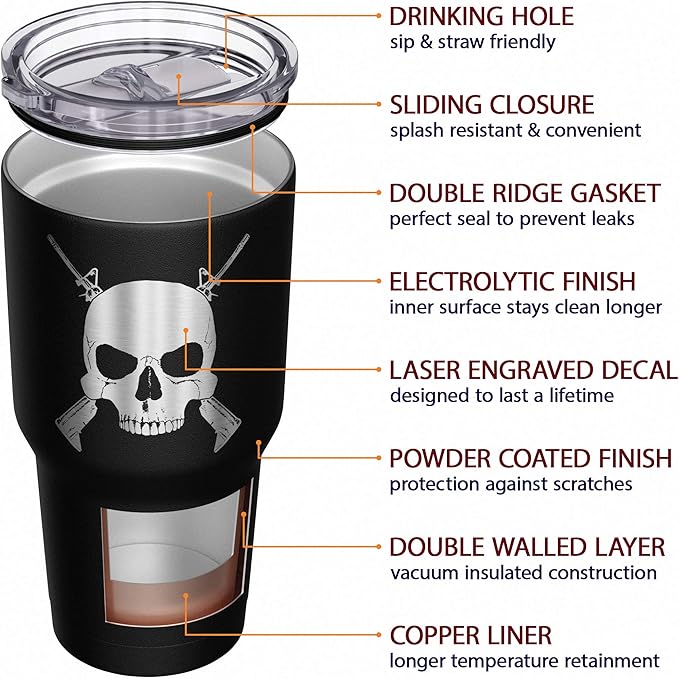 We The People Holsters - Cross Rifle Jolly Roger - Coffee Tumbler - American Flag Coffee Travel Mug - Engraved Tumbler - Double Insulated Tumbler - 30 oz