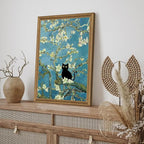 Fantasy Artists Van Gogh's Almond Blossom Funny Black Cat Canvas Wall Art - Image 5