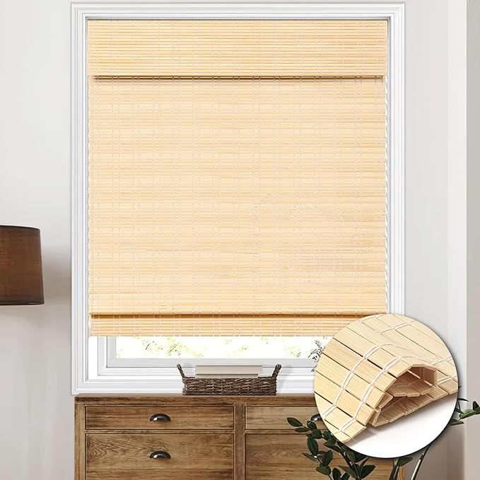 Cordless Bamboo Roman Shades, Light Filtering Bamboo Shades Blinds Window by HIDODO