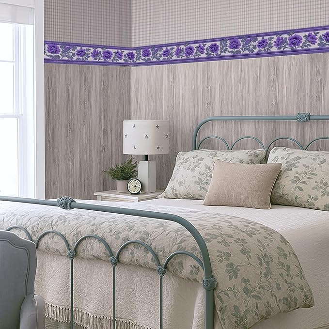 Purple Floral Wallpaper Border 196x4 Inch Peel and Stick Wall Border Self - Image 7
