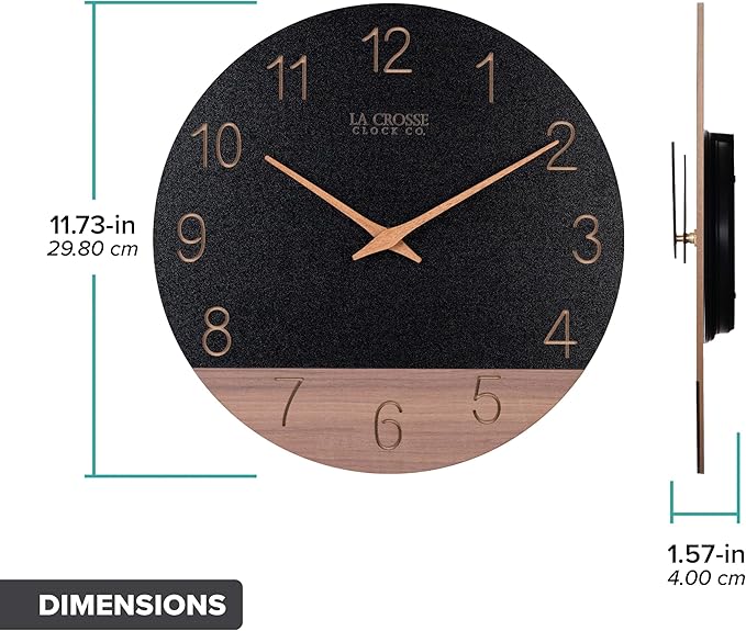 La Crosse Clock 404-3630C 12 inch Dark Sierra Wood Analog Quartz Wall Clock - Image 9