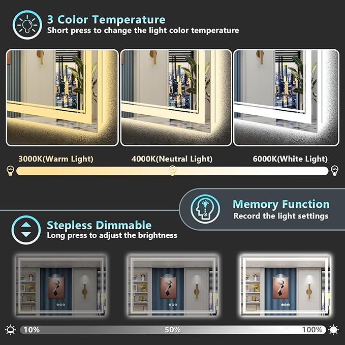 60x36 LED Bathroom Mirror with Lights, Backlit and Front Lit Anti-Fog Lighted - Image 4
