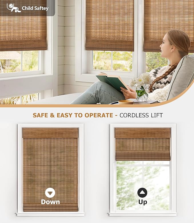 LazBlinds Cordless Bamboo Roman Shades, Light Filtering Window Treatment - Image 3