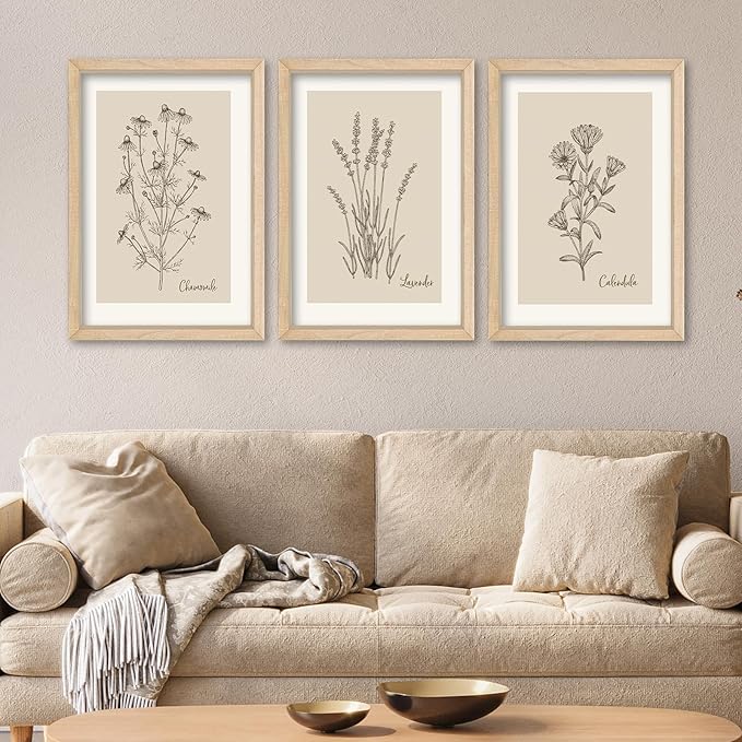 YWJKWLGS Vintage Botanical Wall Art 11x16 Inch Set of 3 Wooded Framed - Image 3